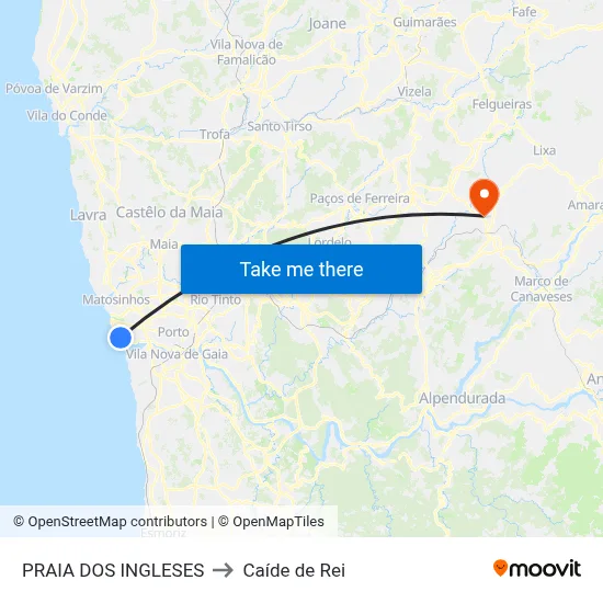 PRAIA DOS INGLESES to Caíde de Rei map