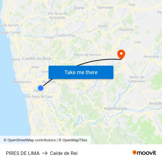 PIRES DE LIMA to Caíde de Rei map