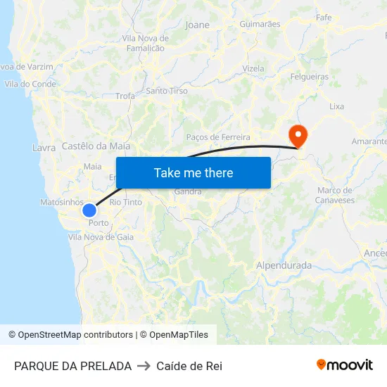 PARQUE DA PRELADA to Caíde de Rei map