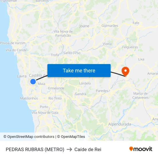 PEDRAS RUBRAS (METRO) to Caíde de Rei map