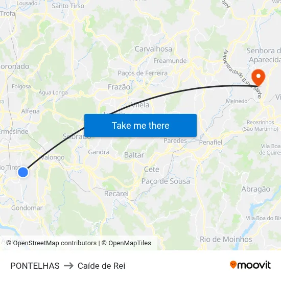 PONTELHAS to Caíde de Rei map