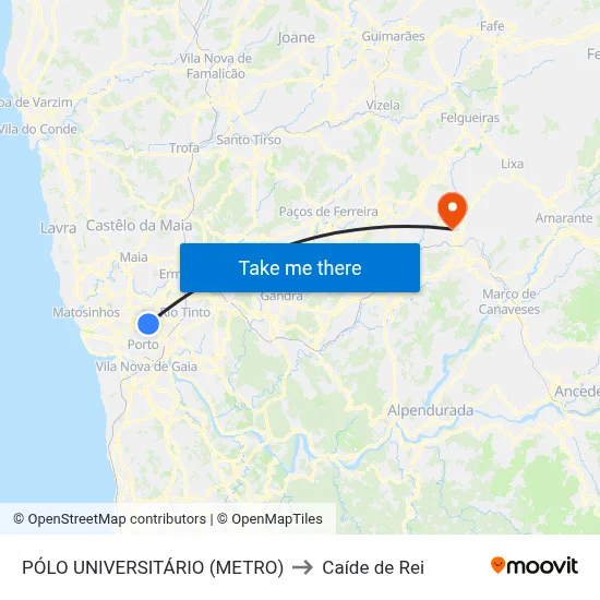 PÓLO UNIVERSITÁRIO (METRO) to Caíde de Rei map