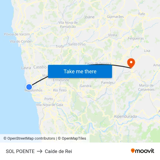SOL POENTE to Caíde de Rei map