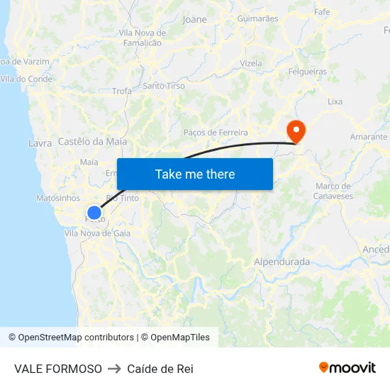VALE FORMOSO to Caíde de Rei map