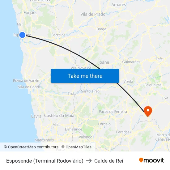 Esposende (Terminal Rodoviário) to Caíde de Rei map