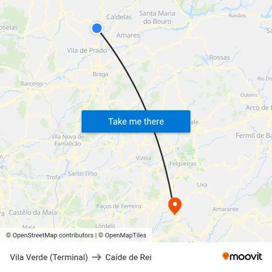Vila Verde (Terminal) to Caíde de Rei map