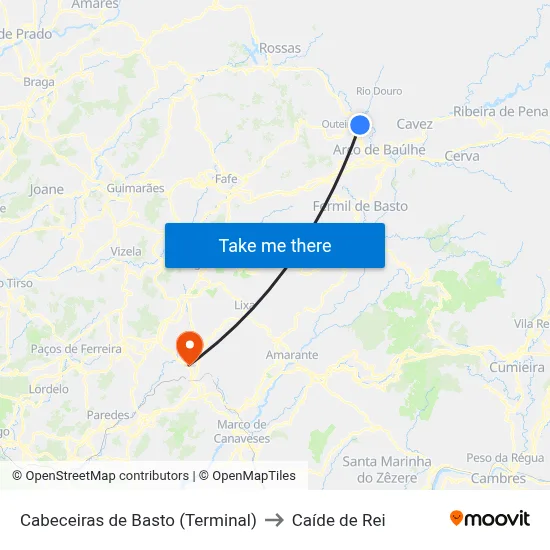 Cabeceiras de Basto (Terminal) to Caíde de Rei map