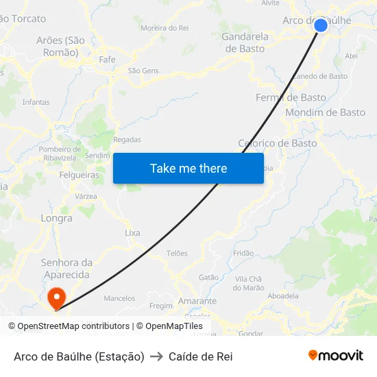 Arco de Baúlhe (Estação) to Caíde de Rei map
