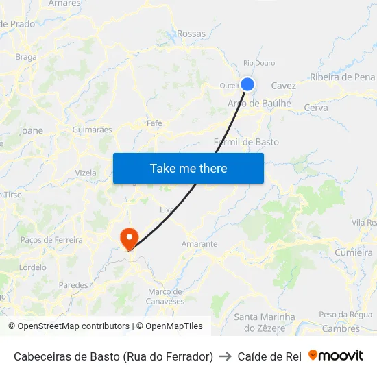 Cabeceiras de Basto (Rua do Ferrador) to Caíde de Rei map