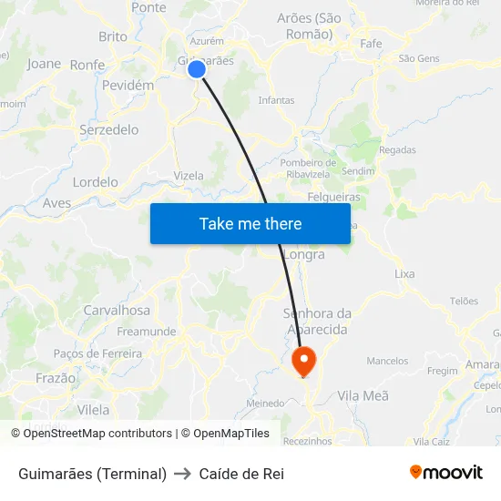 Guimarães (Terminal) to Caíde de Rei map