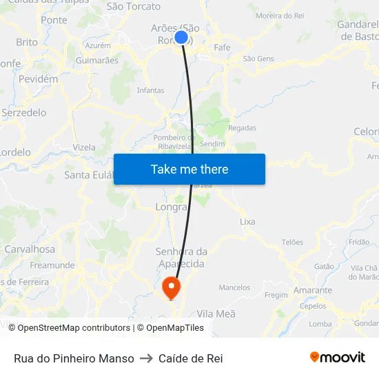 Rua do Pinheiro Manso to Caíde de Rei map