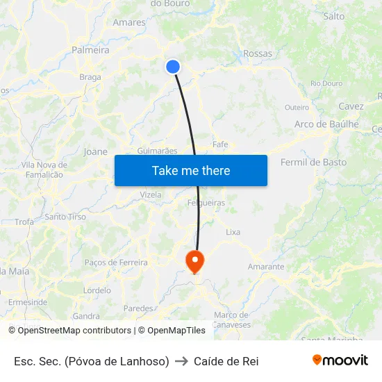 Esc. Sec. (Póvoa de Lanhoso) to Caíde de Rei map
