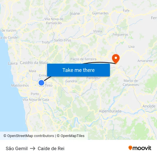 São Gemil to Caíde de Rei map