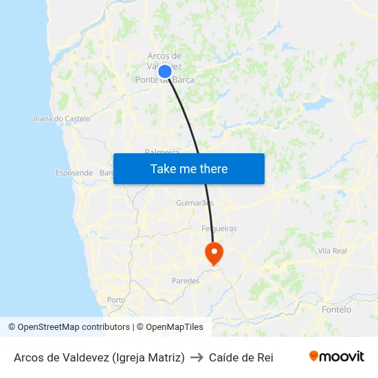 Arcos de Valdevez (Igreja Matriz) to Caíde de Rei map