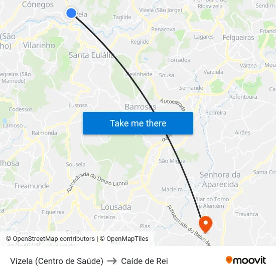 Vizela (Centro de Saúde) to Caíde de Rei map