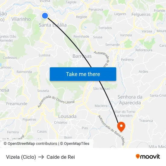 Vizela (Ciclo) to Caíde de Rei map