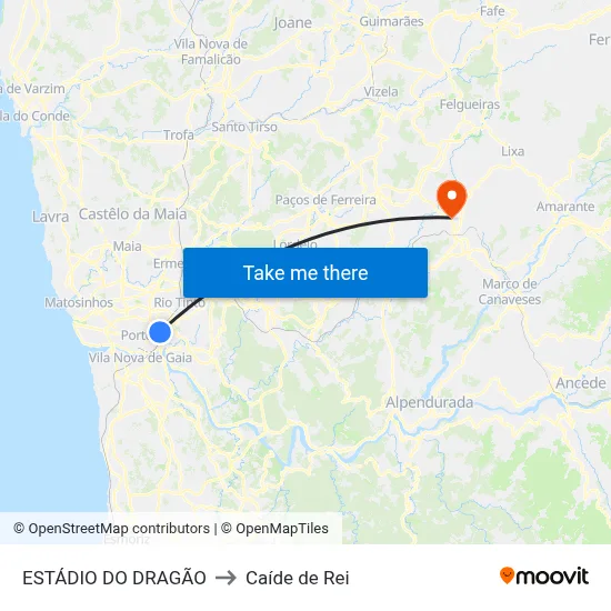 ESTÁDIO DO DRAGÃO to Caíde de Rei map