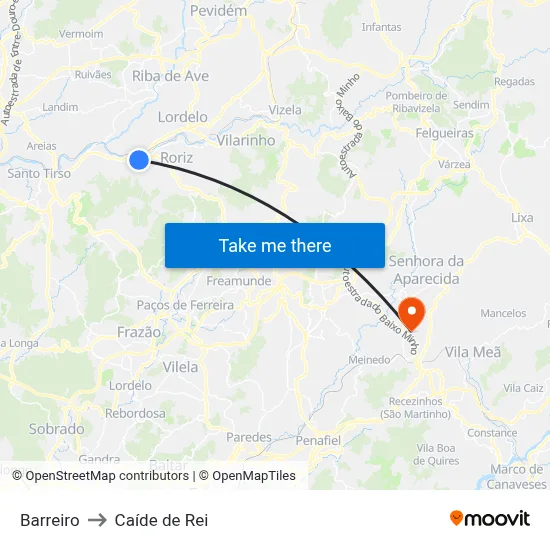 Barreiro to Caíde de Rei map