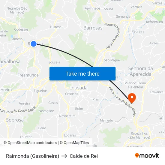 Raimonda (Gasolineira) to Caíde de Rei map