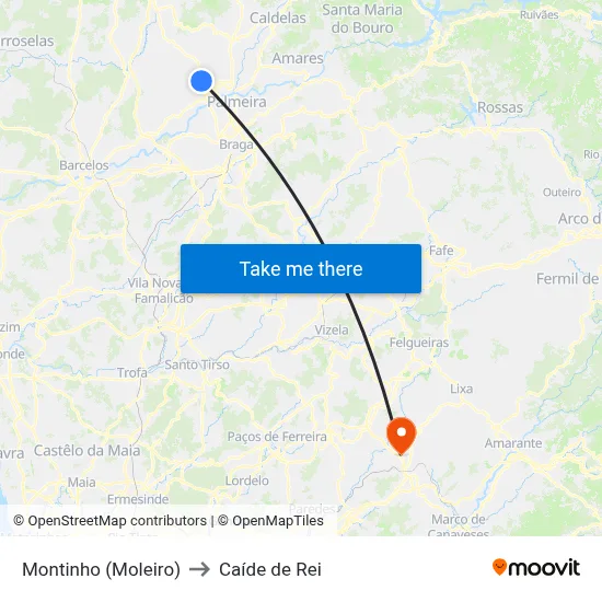 Montinho (Moleiro) to Caíde de Rei map