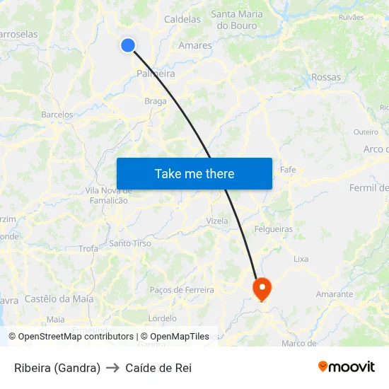 Ribeira (Gandra) to Caíde de Rei map