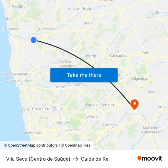 Vila Seca (Centro de Saúde) to Caíde de Rei map