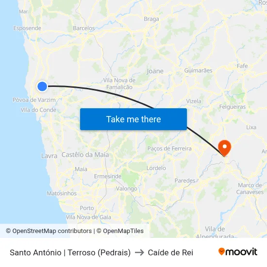 Santo António | Terroso (Pedrais) to Caíde de Rei map