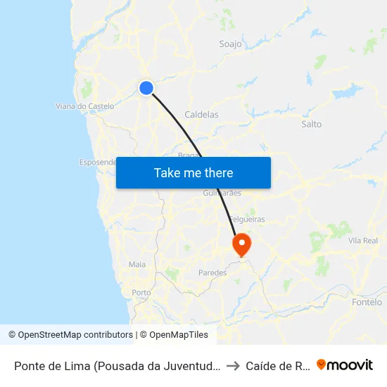 Ponte de Lima (Pousada da Juventude) to Caíde de Rei map