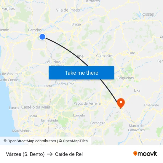 Várzea (S. Bento) to Caíde de Rei map