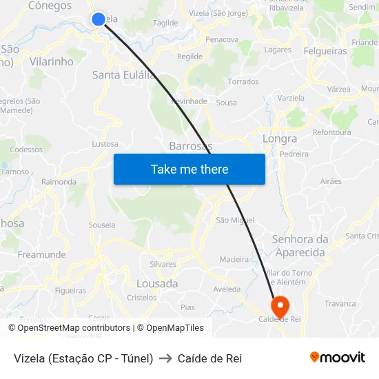 Vizela (Estação CP - Túnel) to Caíde de Rei map