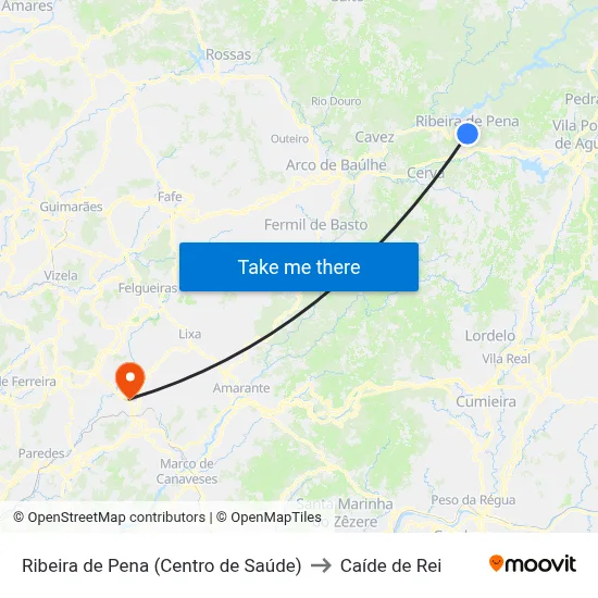 Ribeira de Pena (Centro de Saúde) to Caíde de Rei map