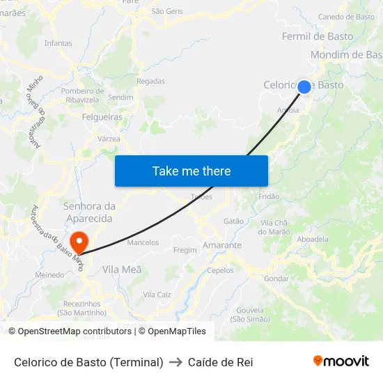 Celorico de Basto (Terminal) to Caíde de Rei map