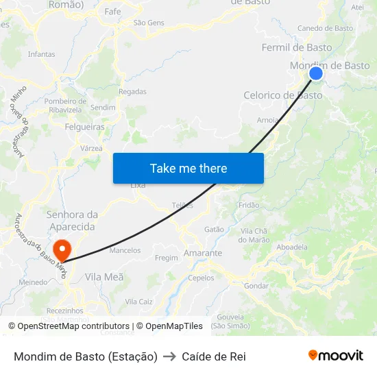 Mondim de Basto (Estação) to Caíde de Rei map