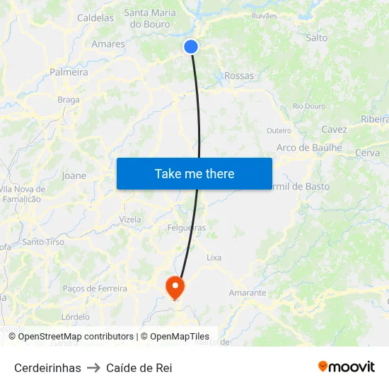Cerdeirinhas to Caíde de Rei map