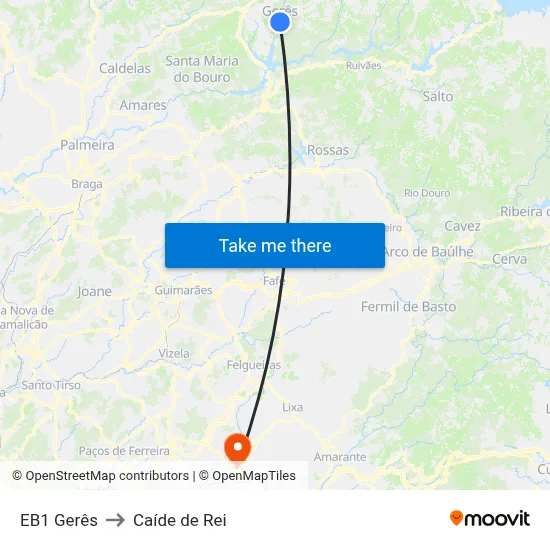 EB1 Gerês to Caíde de Rei map