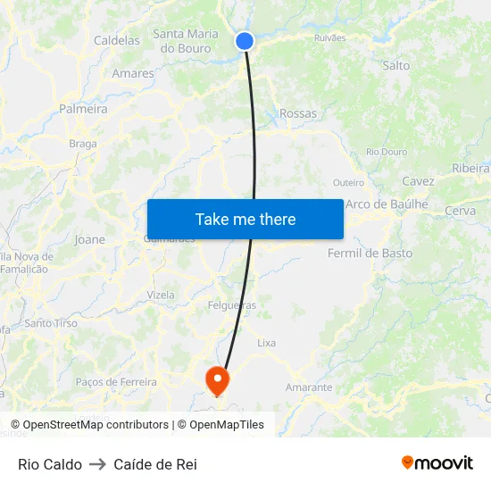 Rio Caldo to Caíde de Rei map