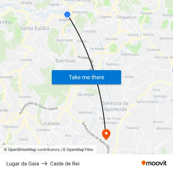 Lugar da Gaia to Caíde de Rei map