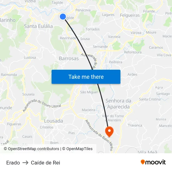 Erado to Caíde de Rei map