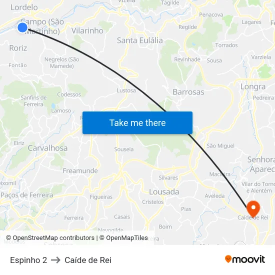 Espinho 2 to Caíde de Rei map