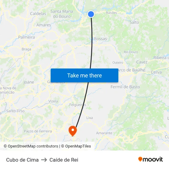 Cubo de Cima to Caíde de Rei map