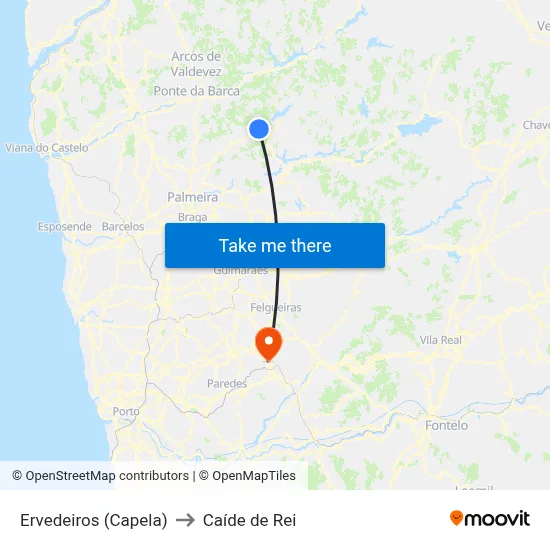Ervedeiros (Capela) to Caíde de Rei map