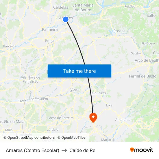 Amares (Centro Escolar) to Caíde de Rei map