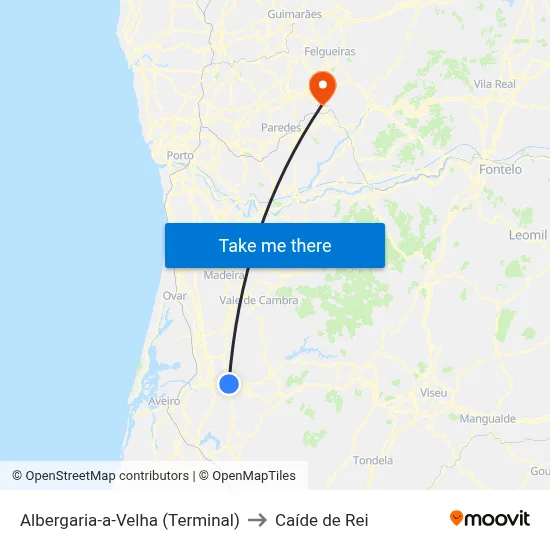 Albergaria-a-Velha (Terminal) to Caíde de Rei map