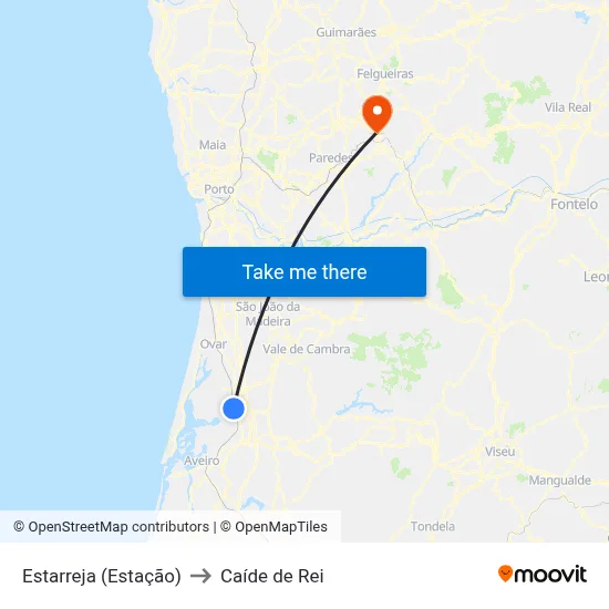 Estarreja (Estação) to Caíde de Rei map