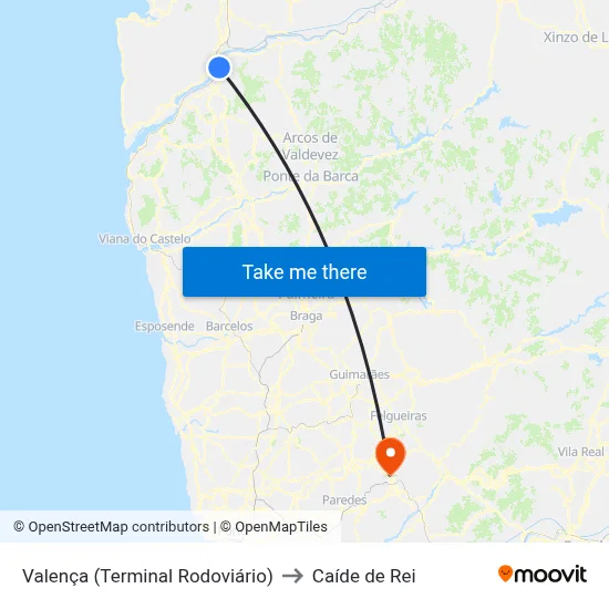 Valença (Terminal Rodoviário) to Caíde de Rei map