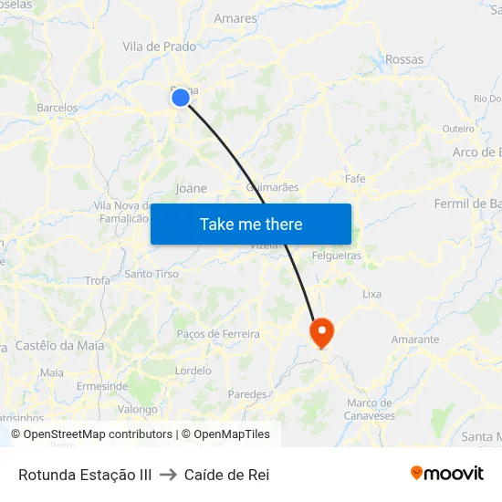 Rotunda Estação III to Caíde de Rei map