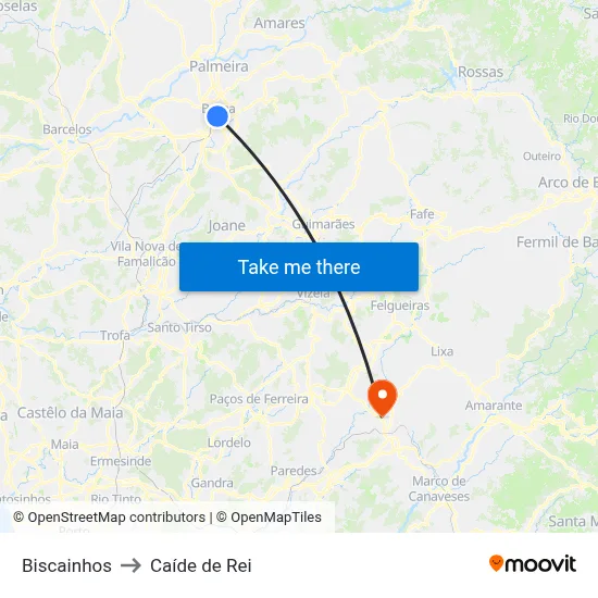 Biscainhos to Caíde de Rei map
