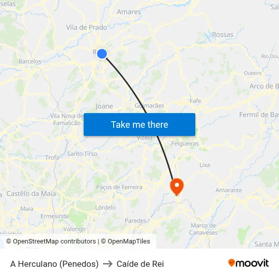 A Herculano (Penedos) to Caíde de Rei map