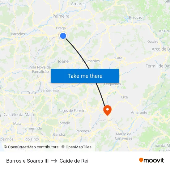 Barros e Soares III to Caíde de Rei map