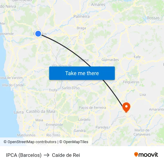 IPCA (Barcelos) to Caíde de Rei map